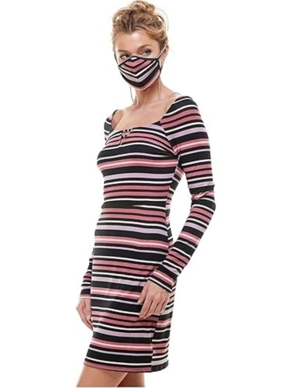Planet Gold Womens Juniors Sweaterdress Striped Short Pink Size Large